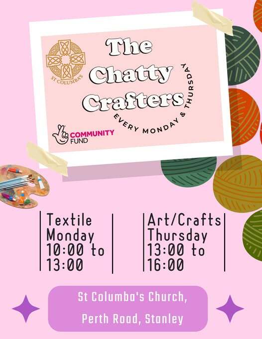 poster giving details of chatty crafters events at St Columbas' Church Stanley