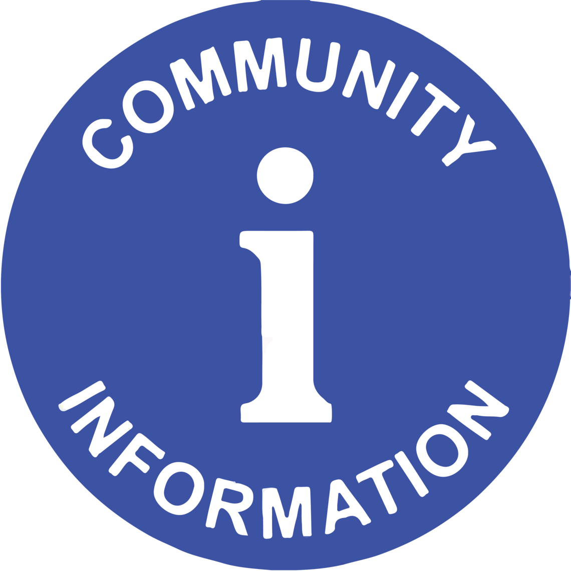 image of the words Community Information surrounding a white 'i' on a blue background