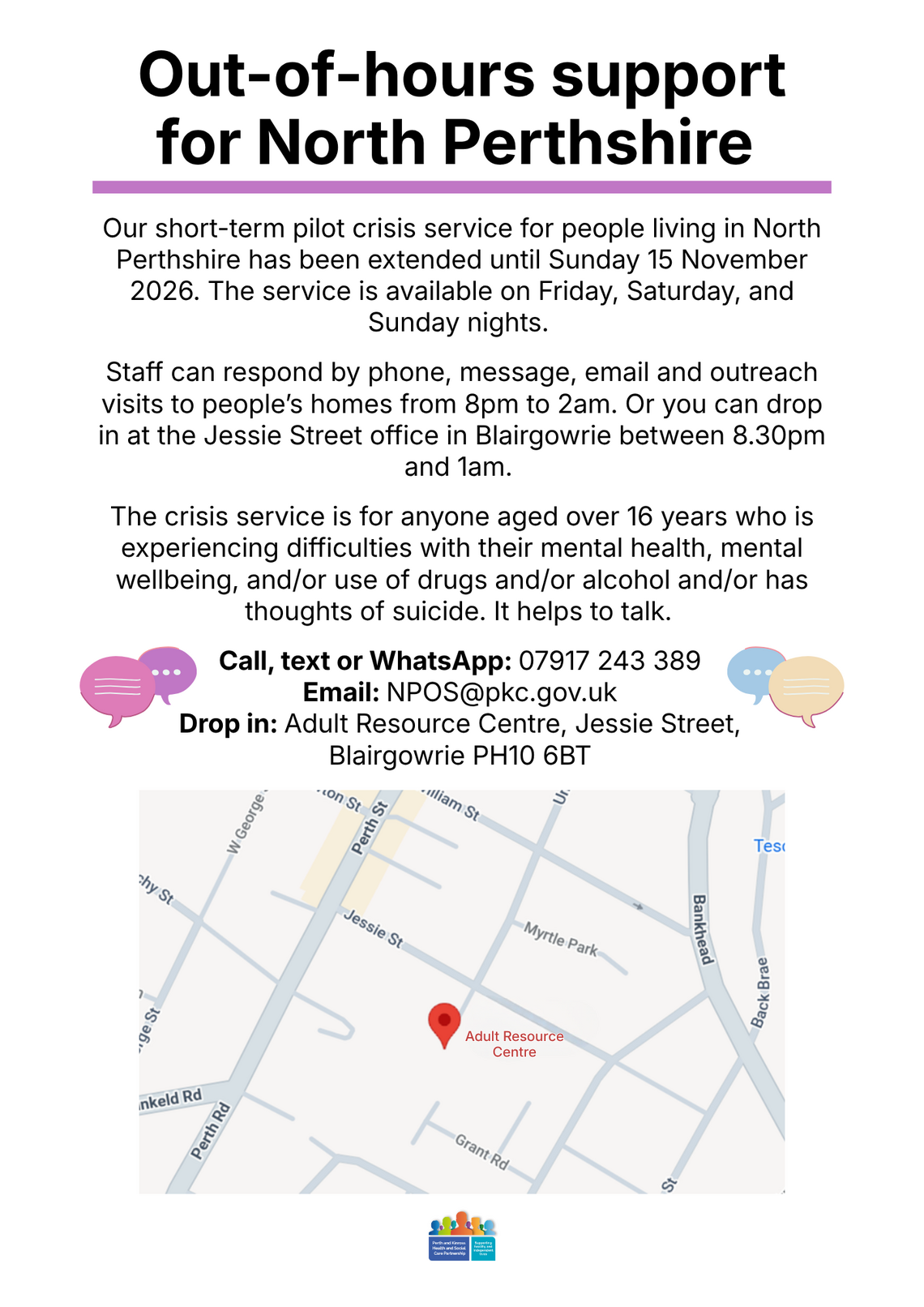 poster image for the North Perthshire Out of Hours Support Service