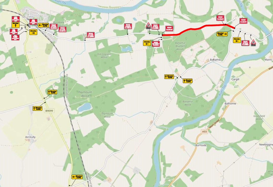 graphic showing closure of C419 road Kinclaven from 15 Sept 2025