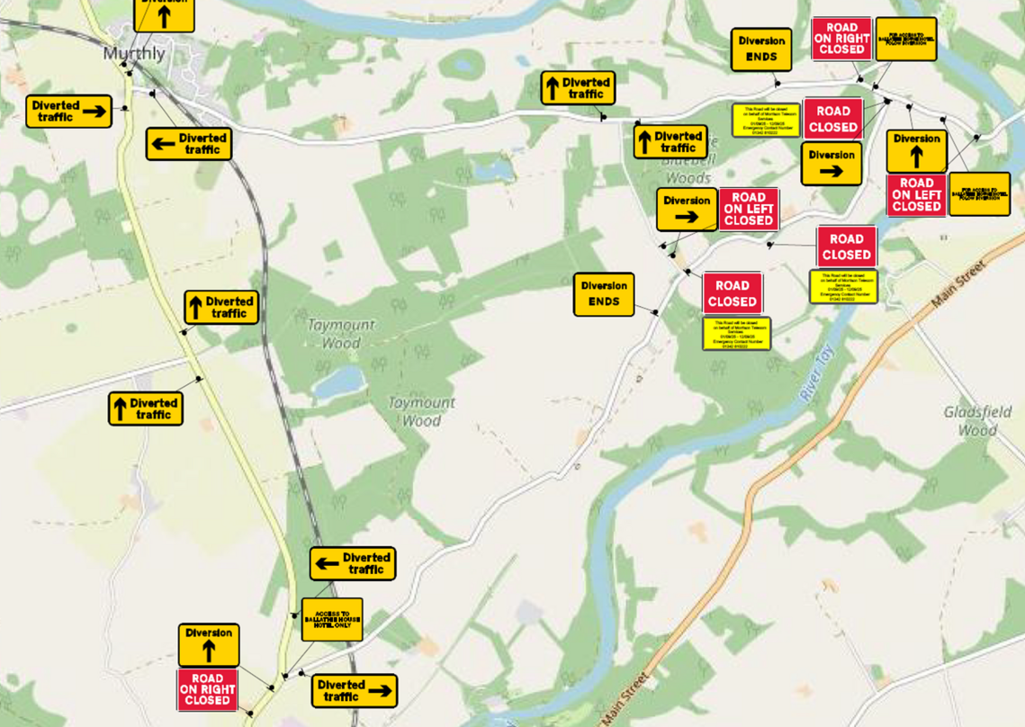 graphic showing closure and diversion for Kinclaven Rd from 1st Sept 2025
