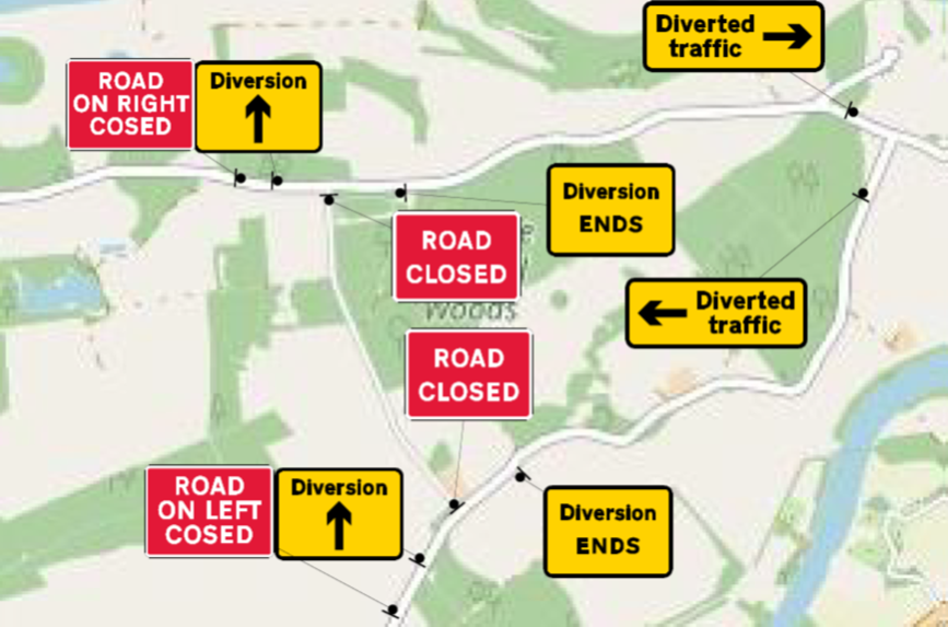 image showing road closures for works in May 2025 at Kinclaven