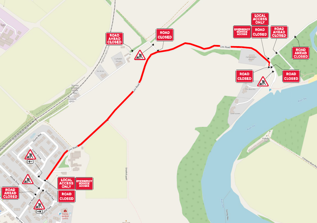 graphic slowing closure of Linn Rd Stanley from 15 Sept 2025