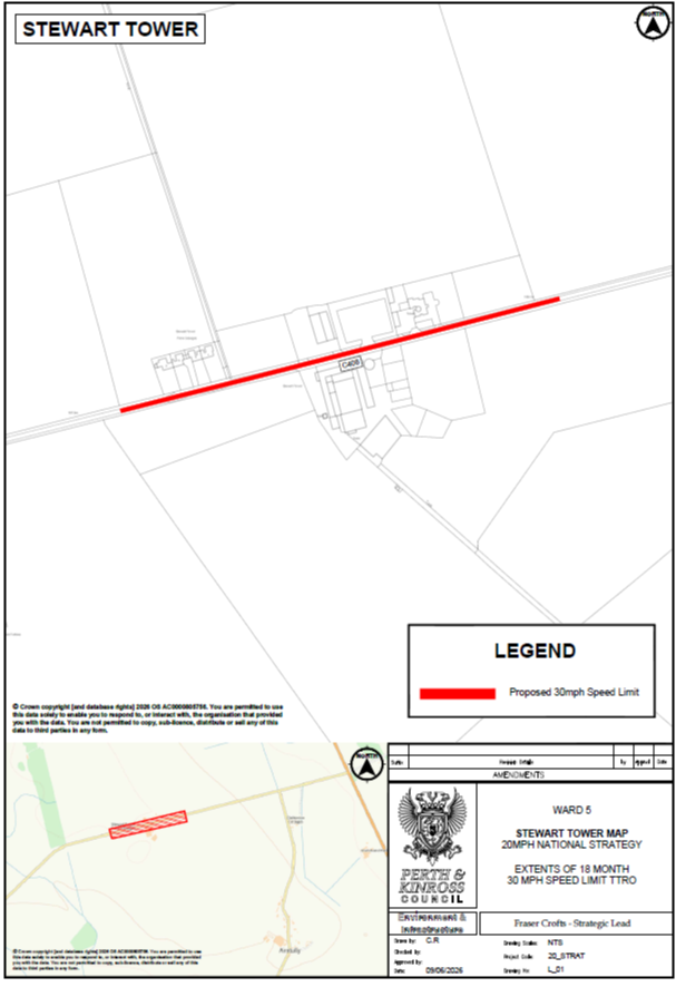 map showing temp 30mph speed changes for Stewart Tower